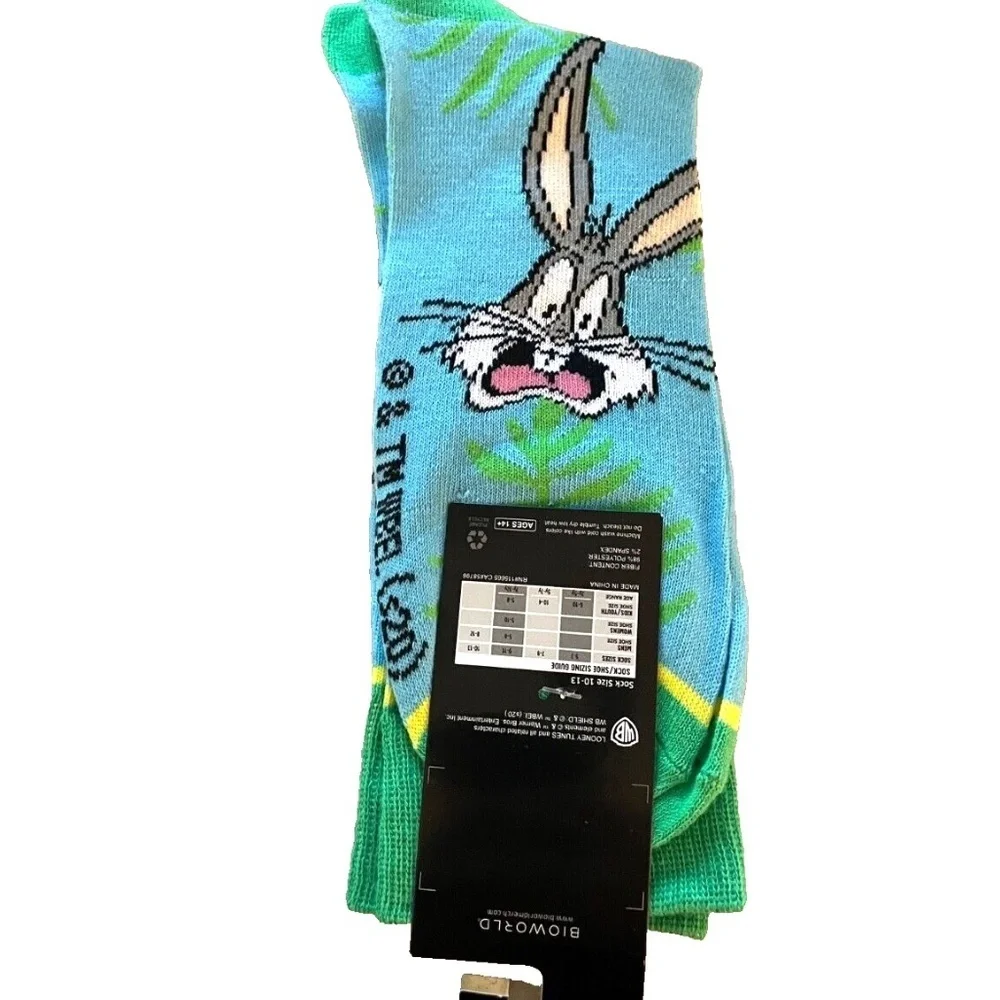 Looney Tunes‎ Bugs Bunny Unisex Crew Socks; Blue/Green; Men's Size 8-12